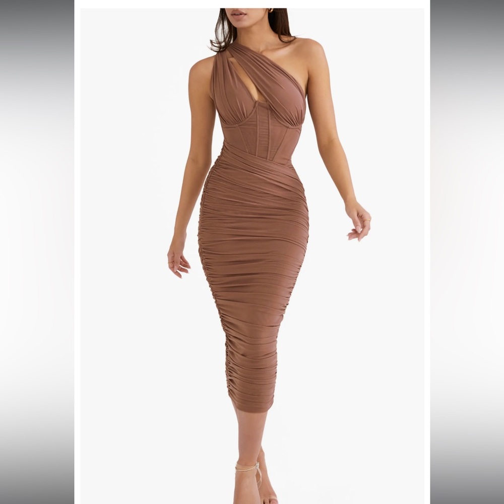 House of CB BRAND NEW Valentina Asymmetric Cutout One-Shoulder Midi Dress MEDIUM